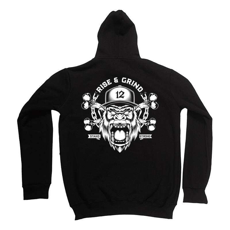 Hoodie 12os (Rise and Grind) Black